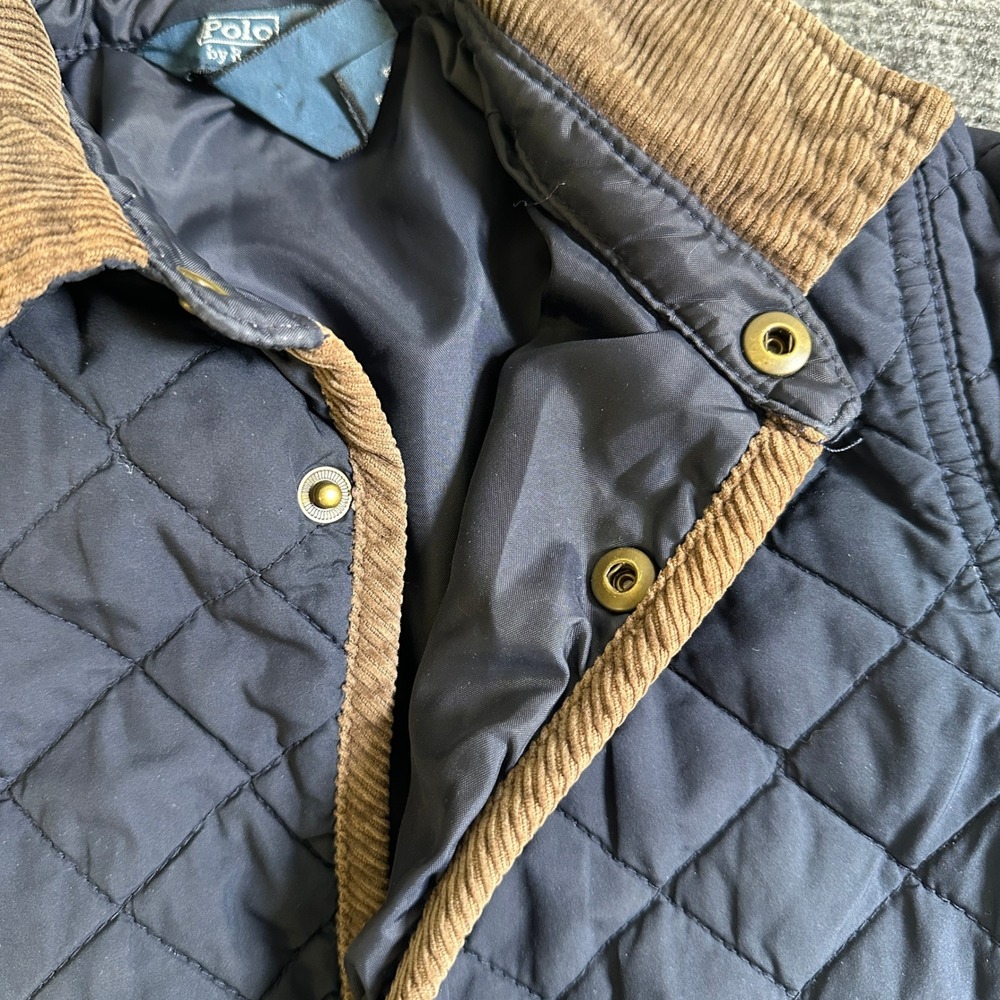 Polo Ralph Lauren Navy Blue Quilted Jacket Corduroy Trim 24M Baby Boy - Picture 4 of 16